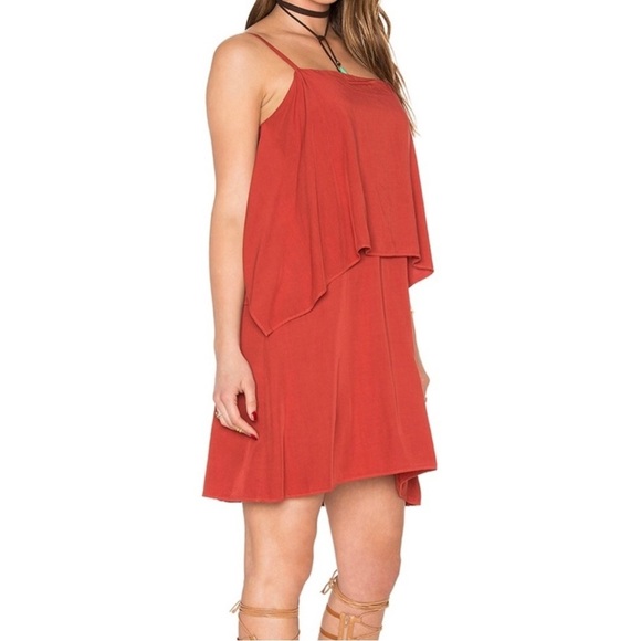 Splendid Rust Red Layered Ruffle Off-Shoulder Dress | Size Small - Picture 3 of 11